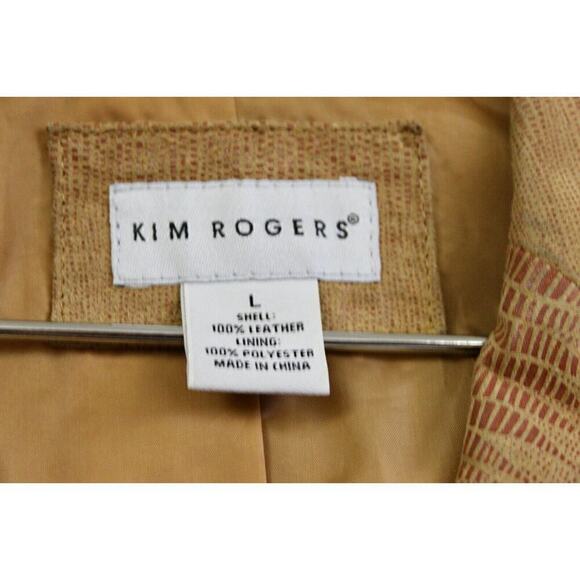 Women's L Kim Rogers Tan Suede Leather Jacket Snake Skin Blazer Coat Street - Picture 4 of 7